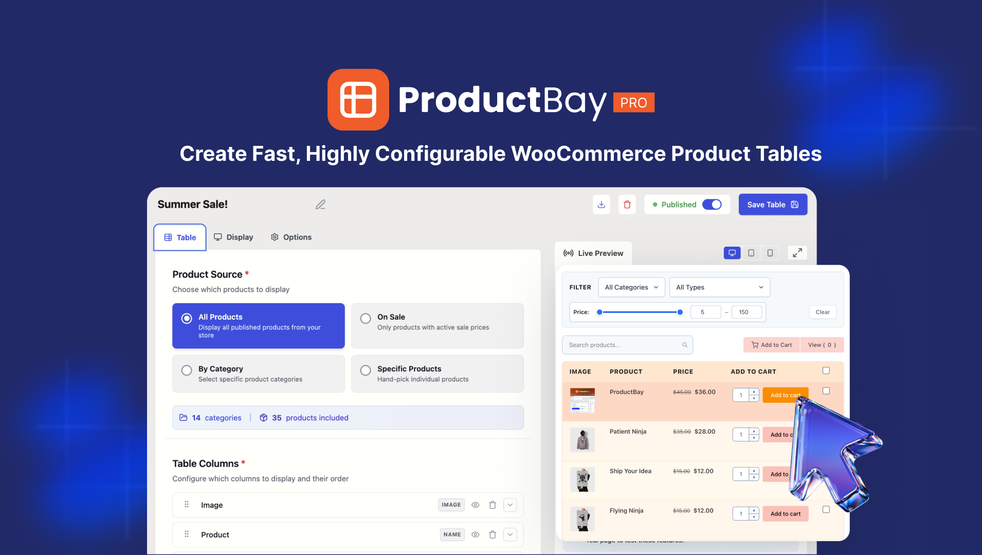 ProductBay product table preview